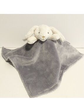 The Childrens Place Bunny Lovey White Gray Satin Plush Stuffed Animal Baby Toy